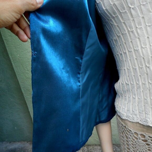 EUC KM COLLECTIONS by MILLA BELL Teal Shiny Jacket w/Sequins Size:8 - Picture 10 of 16